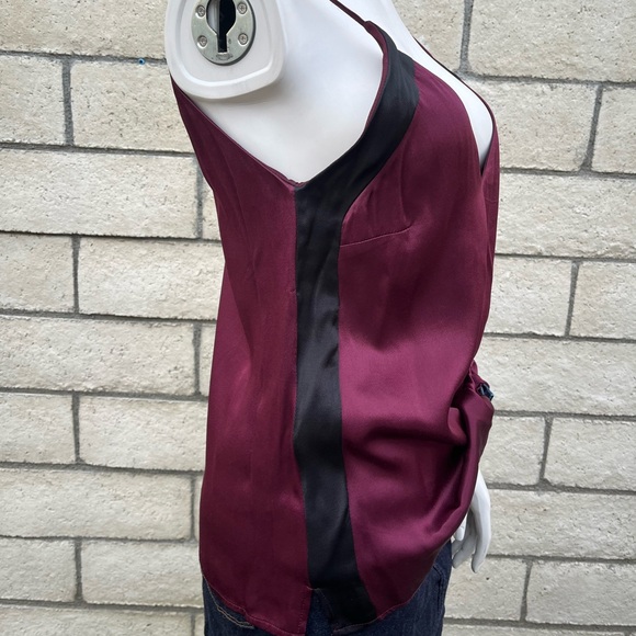 Gold Hawk Silk Blend Burgundy V-Neck Cami with Black contrast - Picture 4 of 7